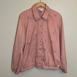 Alfred Dunner Pink Floral Beaded Embroidered Button Down Jacket